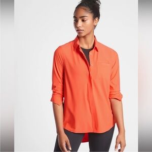 Athleta Urbanite Top Shirt Women's Button Down Size Large Orange Long Sleeve